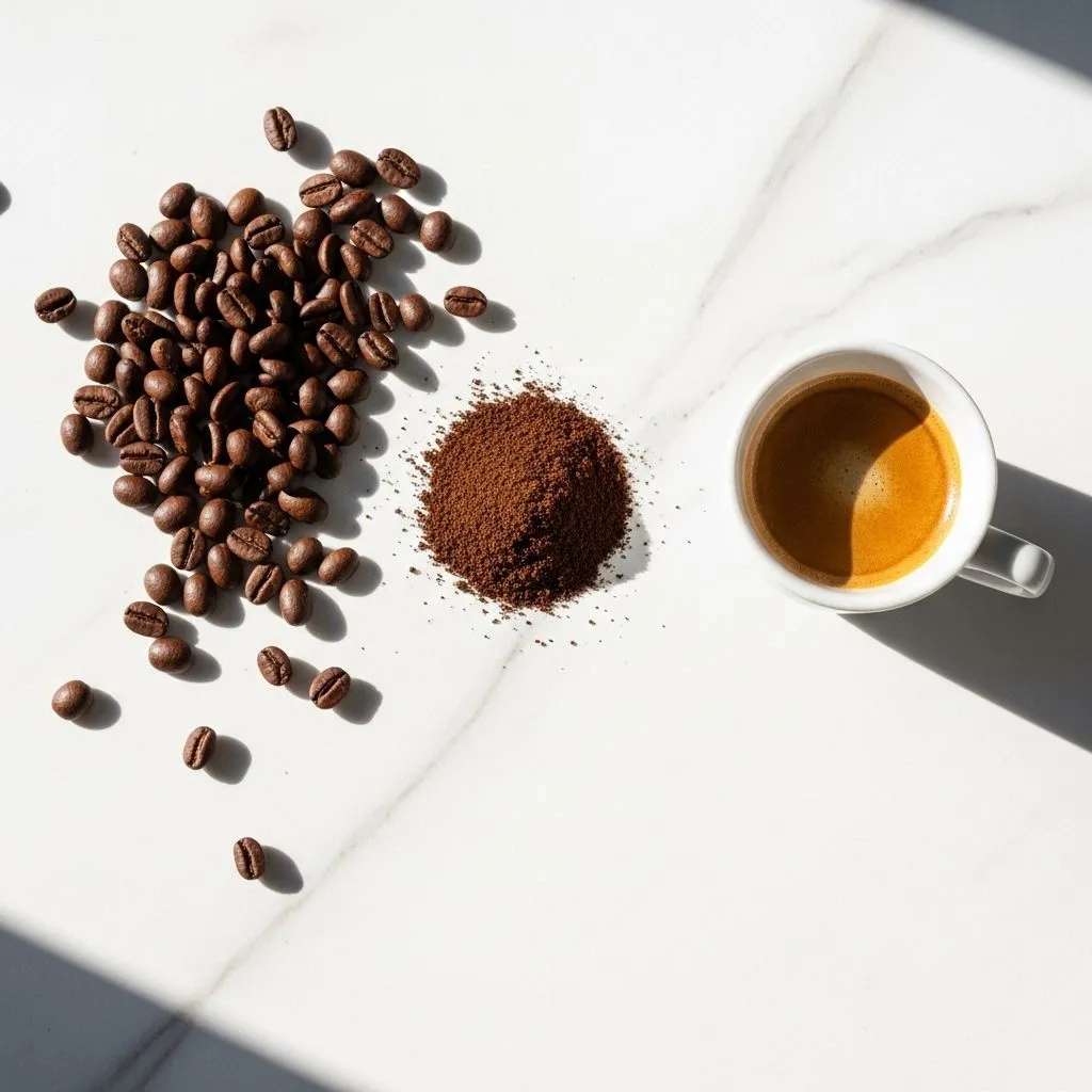 Taza y granos de cafe