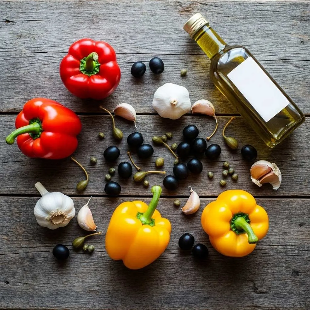 Pimientos con aceitunas y alcaparras ingredientes