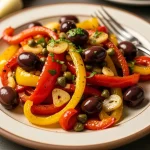 Pimientos con aceitunas y alcaparras terminados