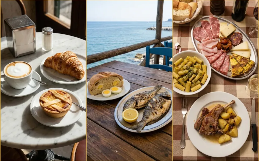 Desayuno, comida y cena que un turista debe comer para vivir la autentica gastronomía de semana santa de Nápoles